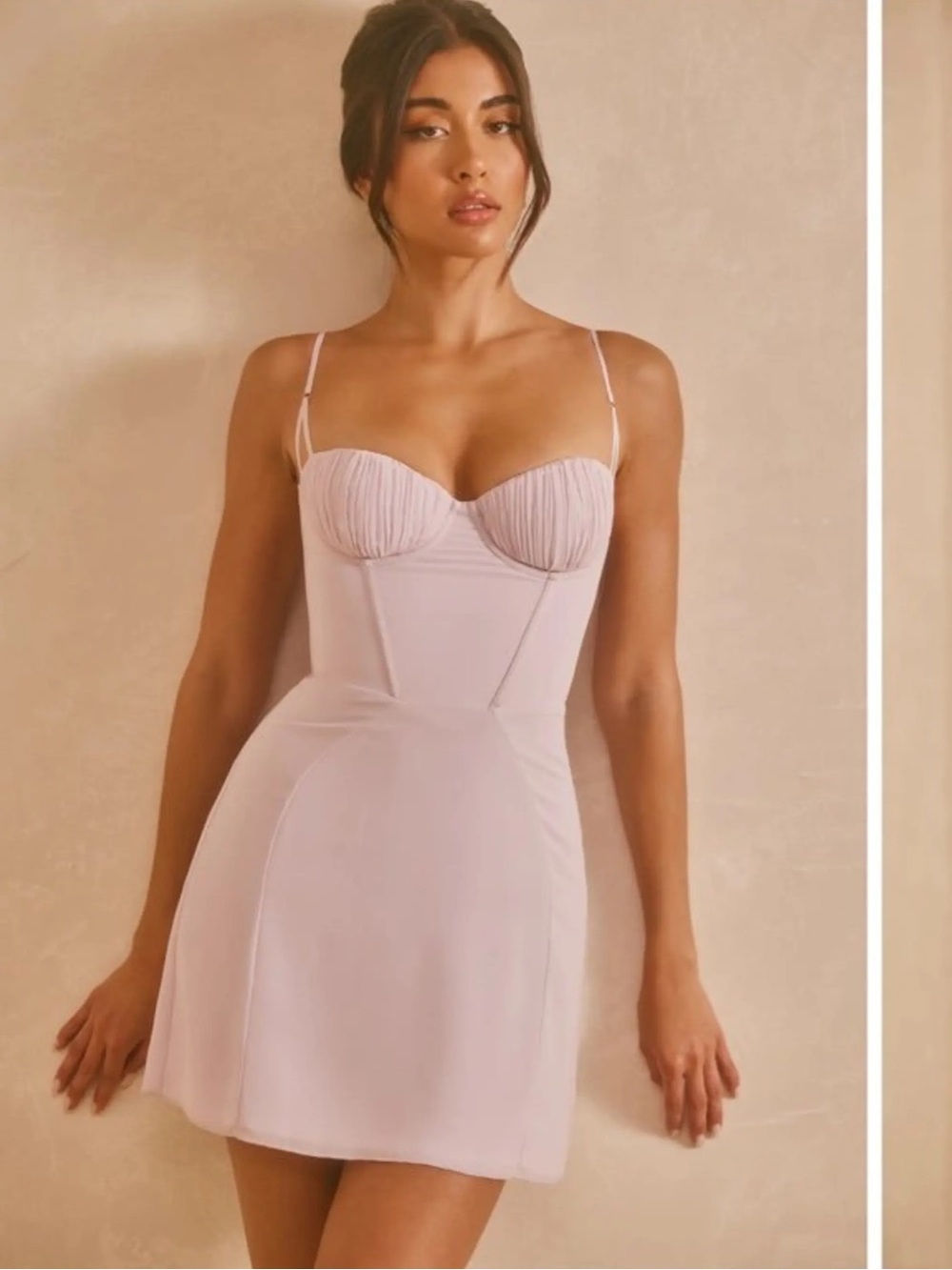 Oh Polly Elwira Georgette A-Line Corset Mini Dress in lilac.